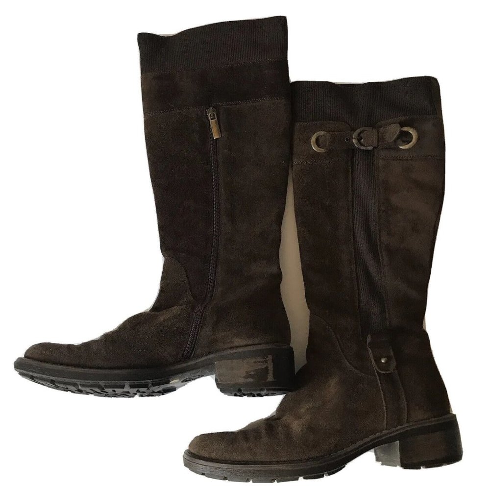 Aquatalia Marvin K brown suede tall riding‎ biker boots zip Y2K women size 7.5